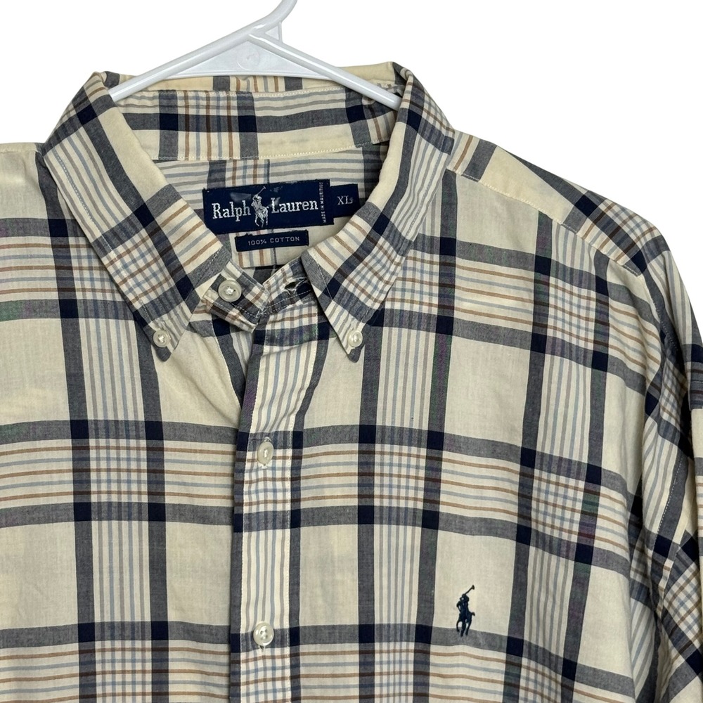 Ralph Lauren Mens XL Plaid‎ Button Down Shirt 100% Cotton Long Sleeve Polo